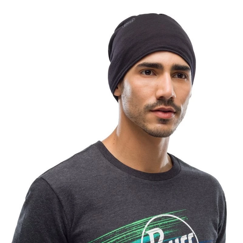 Buff 100637 Halstuch Schwarz Unisex Merinowolle nahtlos 47 g – für Radfahren, Wandern, Trekking