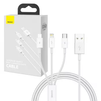 USB-Kabel Baseus SUP0003529 — USB 3.2 Gen 1 (3.1 Gen 1), 1 m, USB-A auf USB-C / Micro USB-A / Lightning, Weiß