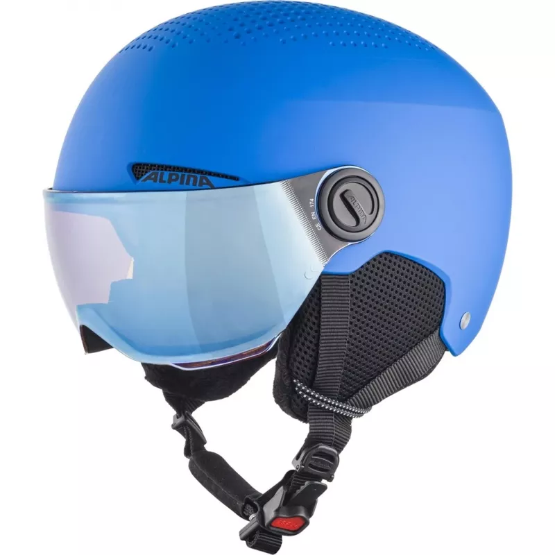 Helm ALPINA ZUPO VISOR QLite — Kinder-Skihelm, Hartschale, 54–58 cm, integriertes Visier, Run System Ergo Snow