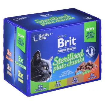 BRIT Premium Cat Sterilised Plate - Nassfutter für Katzen - 12x100g