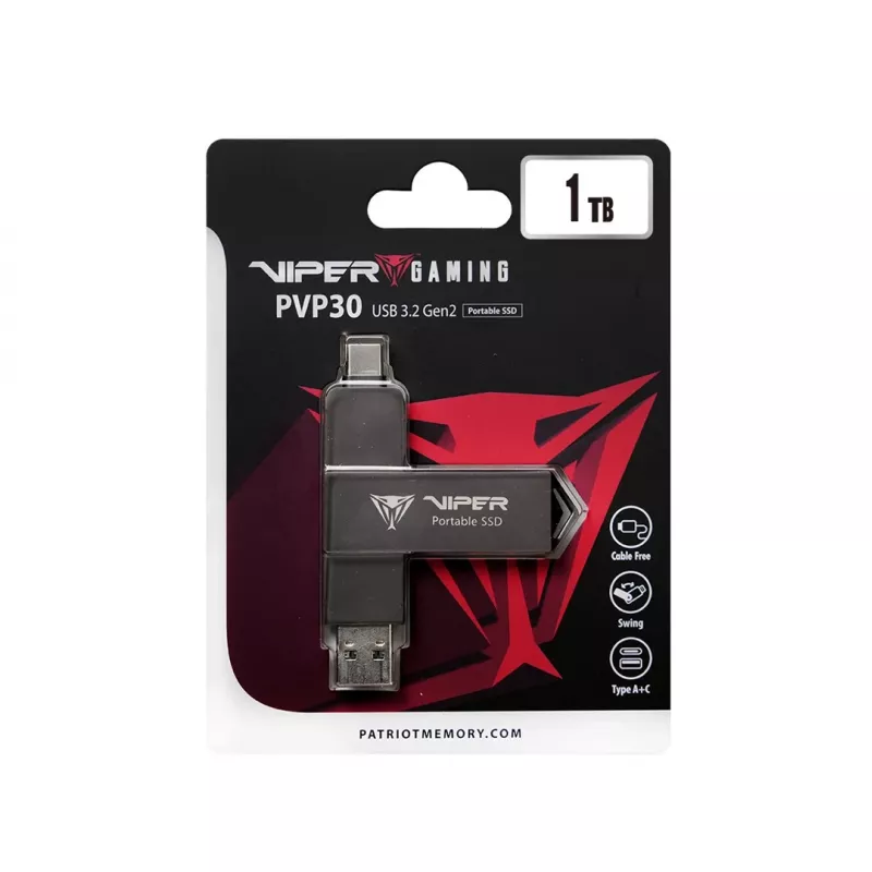 External Portable SSD Patriot Viper PVP30 Duo Compact 1TB 1000MB/s USB A+C 3.2 Gen2 (PVP301TB28UDG)