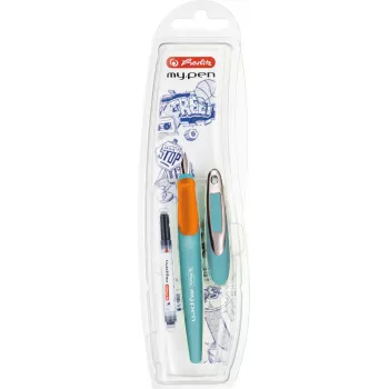 Fountain Pen Herlitz my.pen Cartridge Filling System Orange Turquoise