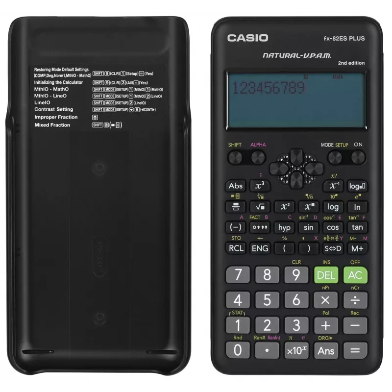 Wissenschaftlicher Taschenrechner CASIO FX-82ES PLUS-2 Pocket — 252 Funktionen, 12-stelliges Punktmatrix-Display, batteriebetrieben (AAA), schwarz