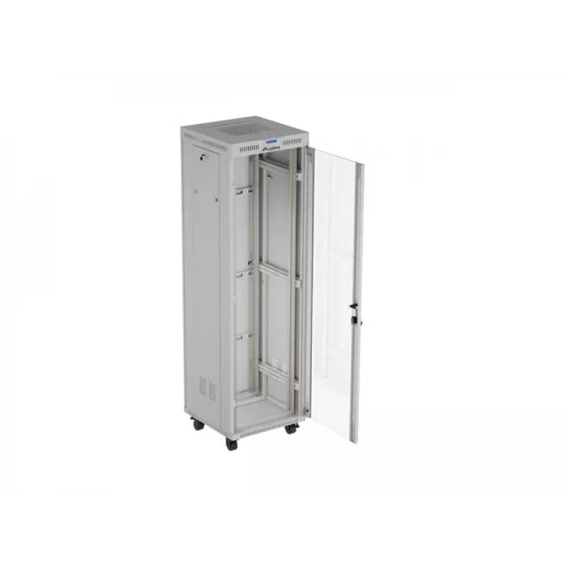19 Zoll 42U LANBERG Stand-Rack-Schrank 600×600 mm Grau mit Glastür und LCD (flach Pack)