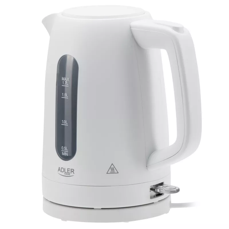Elektrischer Wasserkocher Adler AD 1379w — 1,7 L, bis zu 2200 W, weiß, 360°-Sockel, Polypropylen