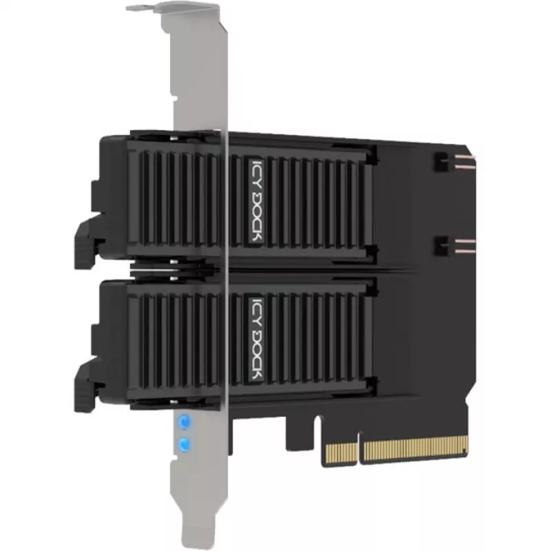 PCIe-Adapterkarte icybox MB312M4P-B — 2× M.2 NVMe auf PCIe 4.0 x8 (Bifurkation)