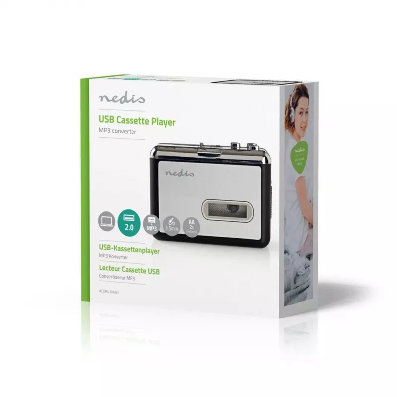 Kassettenkonverter Nedis ACGRU100GY USB / 3,5 mm USB/batteriebetrieben Grau