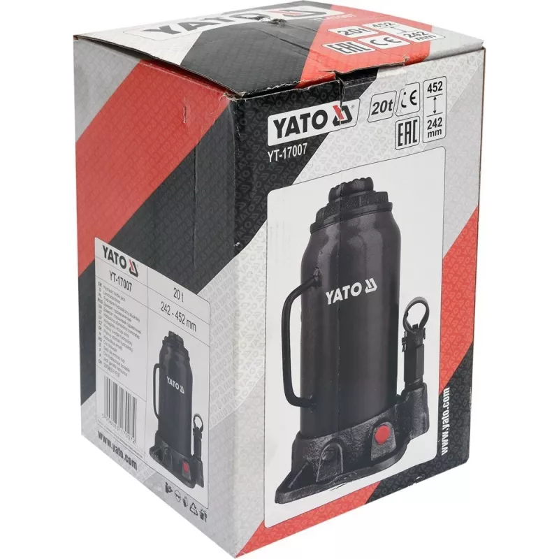 Mechanischer Wagenheber YATO YT-17007, 20.000 kg Kapazität, Hub 24,2–45,2 cm, Kolben 150 mm, Kopf Ø45 mm, Gewicht 10,5 kg