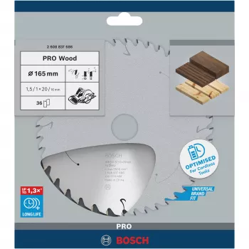 Kreissägeblatt Bosch 2 608 837 686 — 165 mm Durchmesser, 20 mm Bohrung, für Holz, 1 Stück