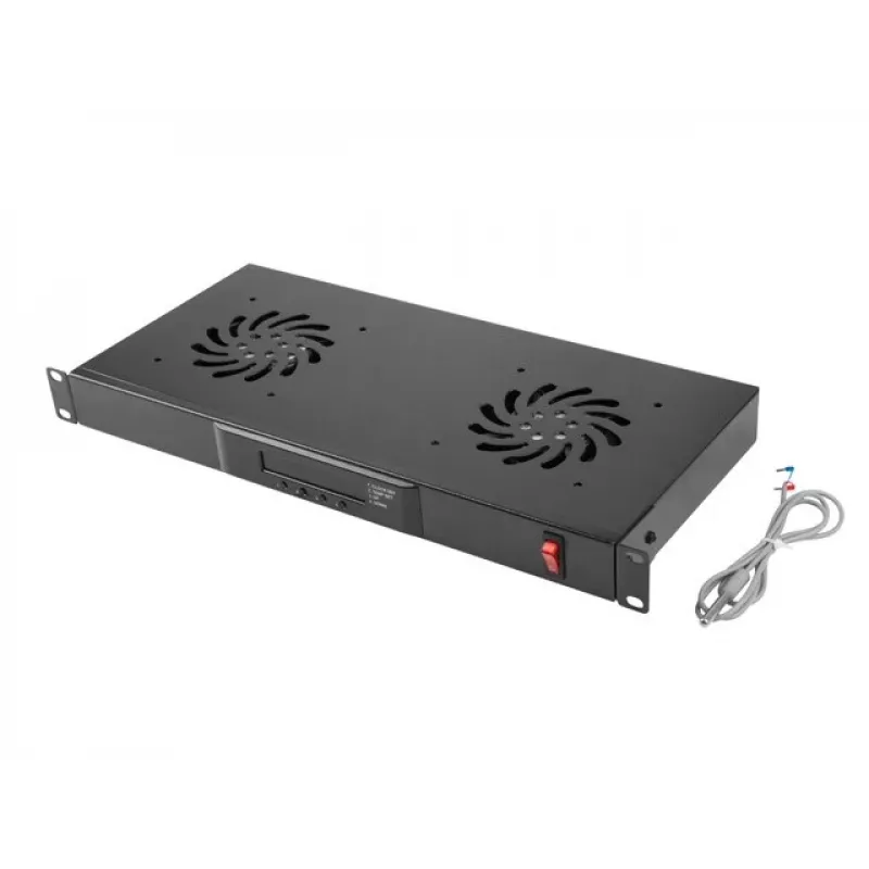 Fan panel LANBERG AK-1502-B, 1U rack, 2 fans, 230V, 38W, 483×44.5×192 mm, Schwarz