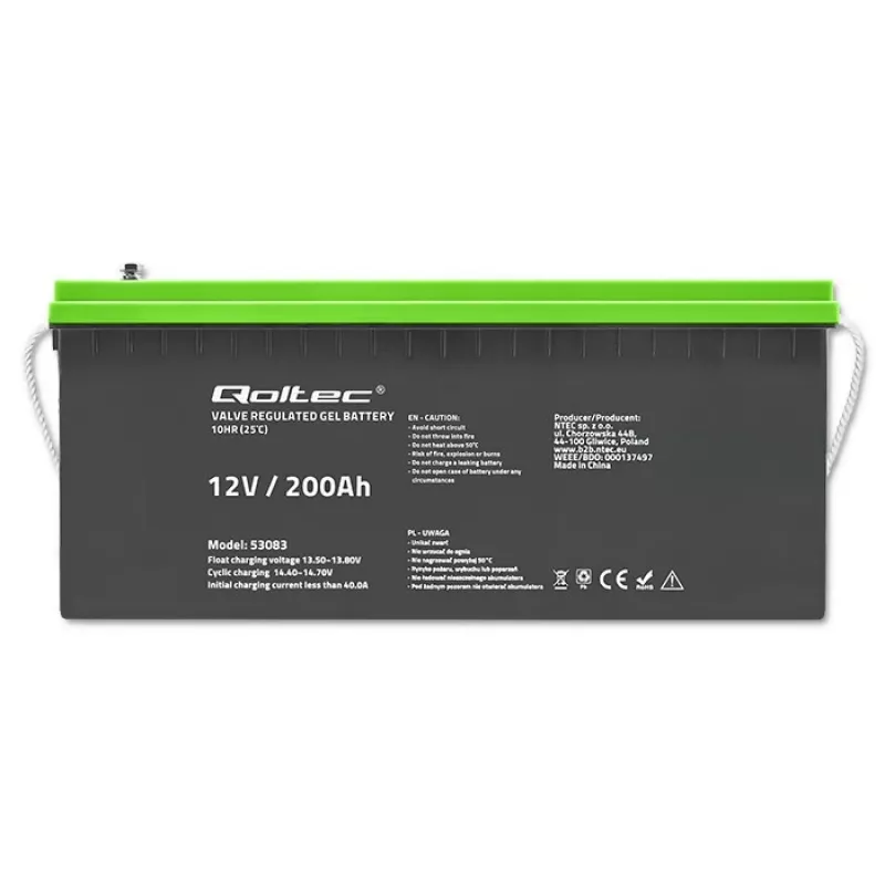Qoltec Batterie Gel | 12V | 200Ah | GEL | 59,5 kg