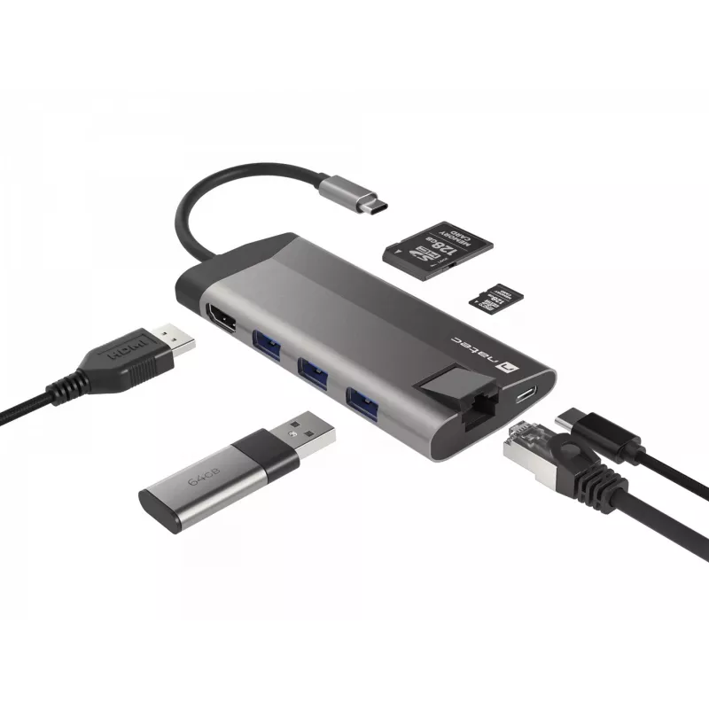NATEC Fowler Plus USB Type-C Schwarz Grau MicroSD SD Hub