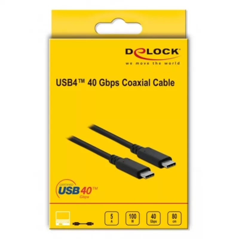 Delock - USB-Kabel - USB-C (M) zu USB-C (M) - USB4 / Thunderbolt 3 / DisplayPort - 20 V - 5 A - 80 cm - Unterstützt Power Delivery 3.0, unterstützt 8K 60 Hz (7680 x 4320), Unterstützung