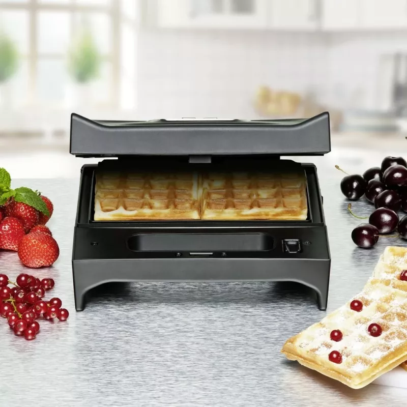 Sandwichmaker Rommelsbacher SWG 700 – kompakter 3-in-1 elektrischer Grill mit 3 Wechselplatten (Sandwich, belgische Waffel, Grill), Edelstahlakzenten
