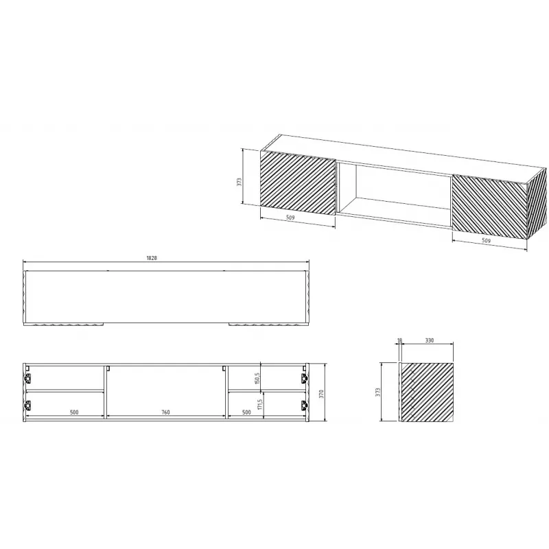 Cama RTV-Schrank LARA 183x35x37 weiß matt + weiß mantelpiece