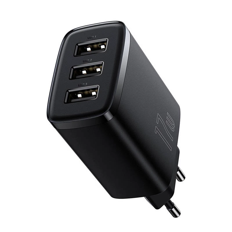 Baseus Kompakt-Schnellladegerät, 3x USB, 17 W (Schwarz)