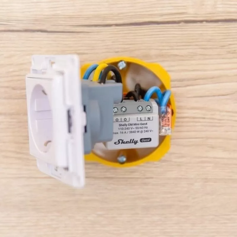 Smart-Relais Shelly Relay EM Mini Gen4 1-Kanal Wi‑Fi Matter Zigbee Bluetooth 8A, 110–240V, Energiezähler