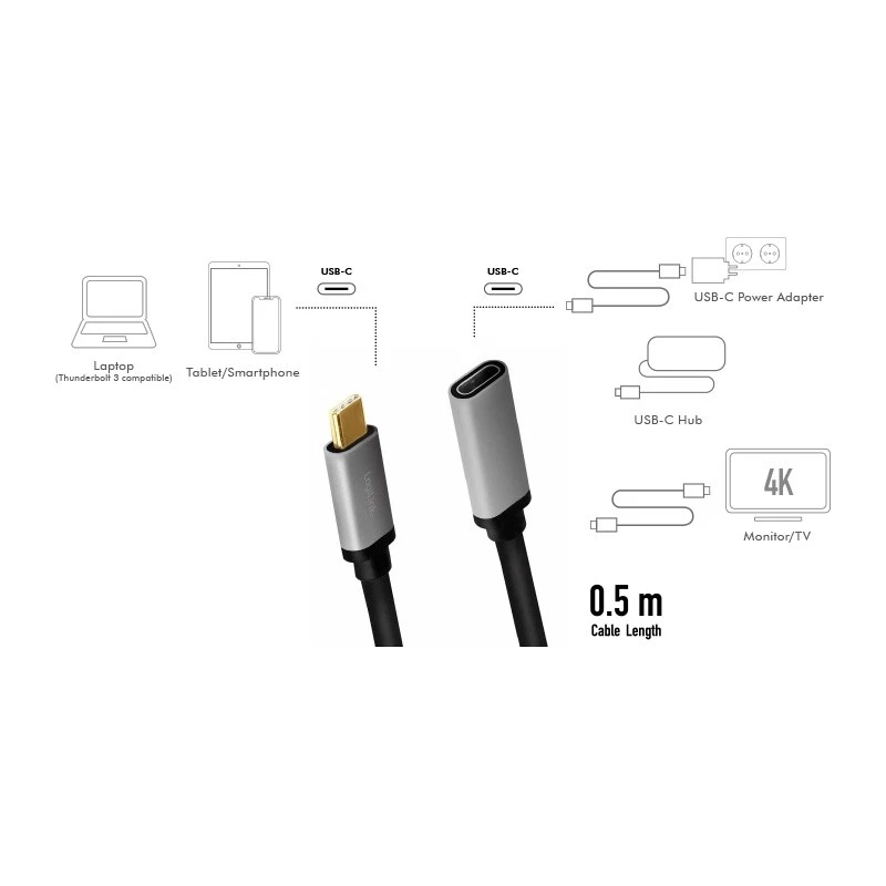 LogiLink USB-Kabel USB 3.2 Gen 2 CUA0105 0,5 m USB-C Schwarz Grau