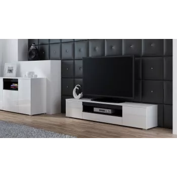 Cama TV-Ständer VIVA 180 weiß/weiß glänzend + schwarz