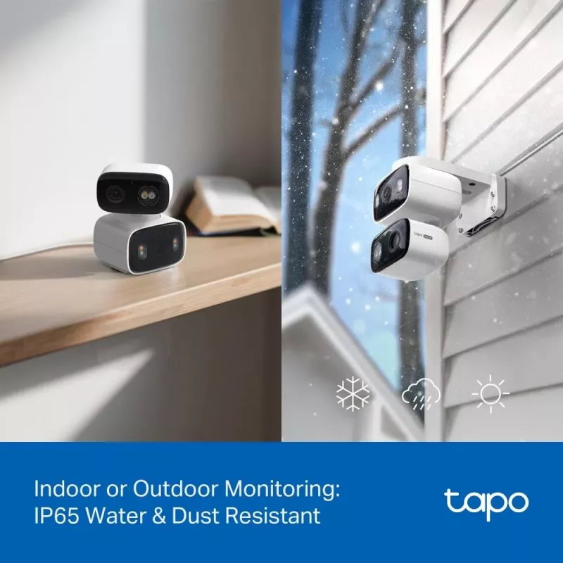 IP-Sicherheitskamera TP‑LINK Tapo C246D — 3MP (2304×1296), 2,8 mm, 107,8° Sichtfeld, PTZ-Dualobjektiv, IP65, Wi‑Fi/Gigabit, microSD bis 512 GB