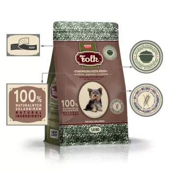 FOLK Small breeds Traditionelles polnisches Fleischfestmahl mit Kaninchen, Lamm und Wachtel – Trockenfutter für Hunde – 1,6 kg