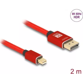DeLOCK Mini DisplayPort zu DisplayPort Kabel 8K 60 Hz 2 m rot Metall ohne Verriegelung
