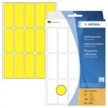 HERMA - Permanent haftende Etiketten - Gelb - 20 x 50 mm 480 Etiketten (32 Blatt x 15) (2411)