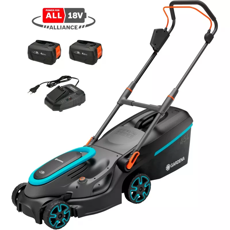 Akku-Rasenmäher PowerMax 37/36V P4A Ready-To-Use Set, 36 Volt (2x18V) (schwarz/grau, 2x Li-Ionen-Akku 4,0Ah, POWER FOR ALL ALLIANCE)