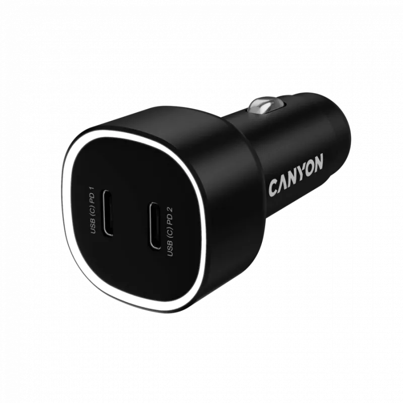 Auto-Ladegerät CANYON OnDrive 60 PD 60W 2xUSB-C — 60W Leistung, 2 USB-C-Anschlüsse, schwarz