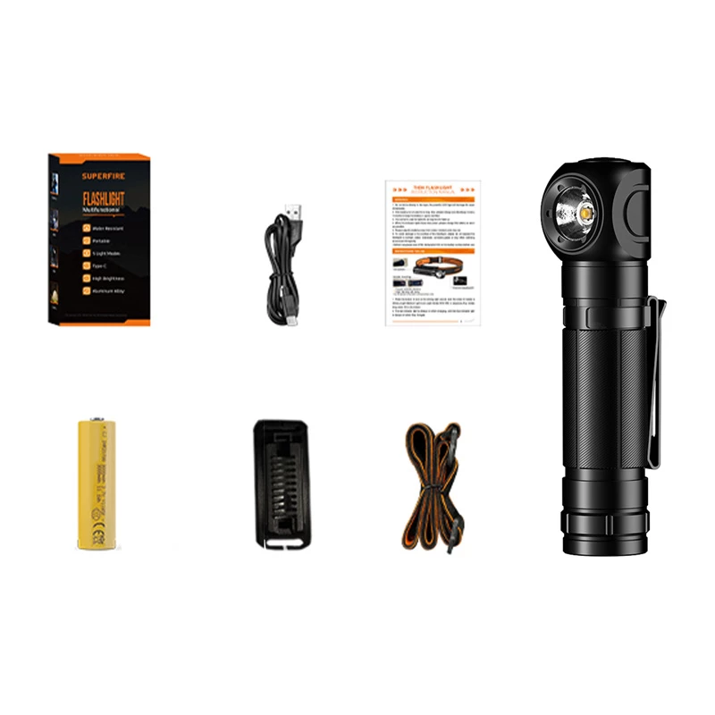 Taschenlampe Superfire TH04-U Hand-LED wiederaufladbar