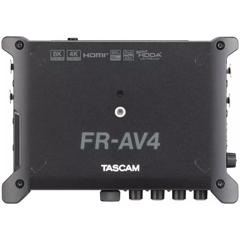 Tragbarer Audiorecorder Tascam FR-AV4 — 6-Kanal, 4 XLR-Kombi + 2x 3,5 mm, 24/32-Bit, 48/96/192 kHz, MicroSD bis 512 GB, USB-C, PD