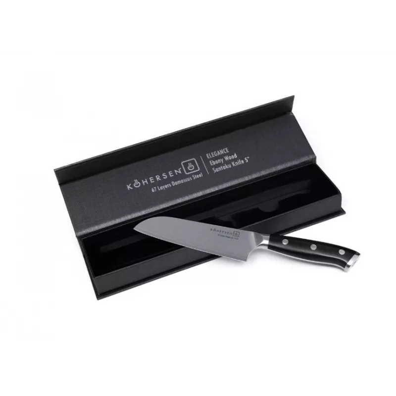 Kohersen Elegance Ebony Wood Santoku-Messer Damaststahl 12,7 cm
