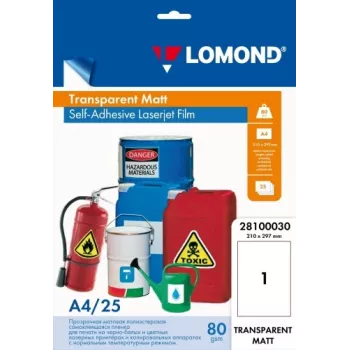 Selbstklebende PET-Laserjet-Folie Lomond A4 25 Blatt Transparent Matt