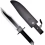 Feststehendes Überlebensmesser Cinema Classic CC-H2 — 400 mm Gesamtlänge, 250 mm Stahlklinge, glatt und gezahnt, schwarzer Griff, inklusive Lederscheide