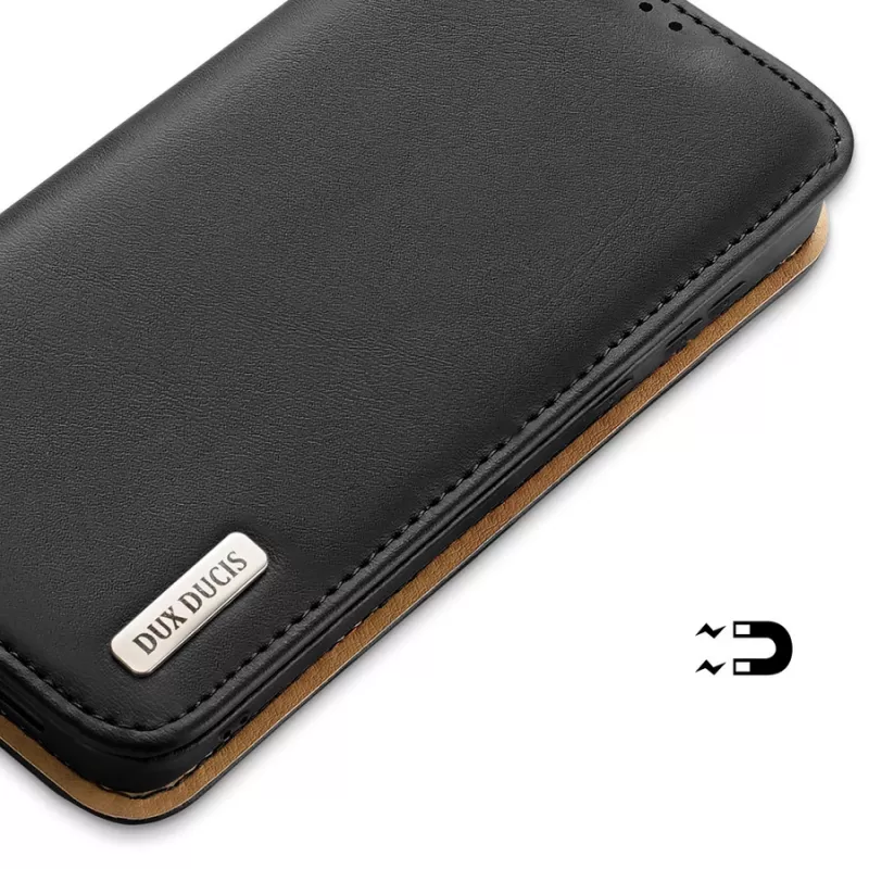 Dux Ducis Hivo Ledertasche mit Klappe, Naturleder-Brieftasche für Karten und Dokumente, Samsung Galaxy S22+ (S22 Plus), Schwarz