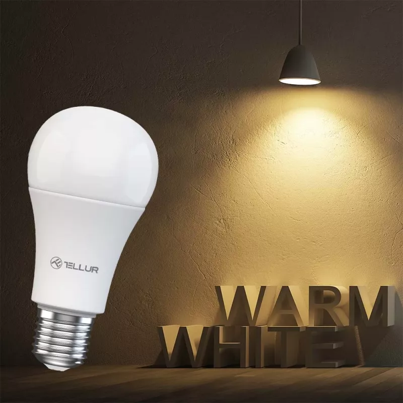 Smart WiFi Birne Tellur TLL331331 9W Weiß Warm Dimmer — einstellbares warmweißes Licht, Wi‑Fi Steuerung