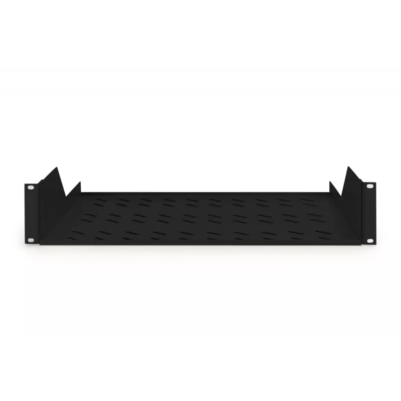 Digitus | 2U Einlegeboden für Racks | DN-19 TRAY-2-SW | Schwarz | Perfekt zur Aufbewahrung von Komponenten, die nicht für 483 mm (19 inch) geeignet sind. Schlankes Design, das Platz von 2 Höheneinheiten einnimmt. Einfach und schnell zu montieren oder zu demon