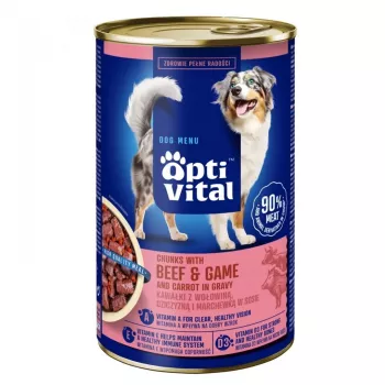 OPTIVITAL Chunks mit Rind, Wild und Karotten in Sauce - Nassfutter für Hunde - 1250g