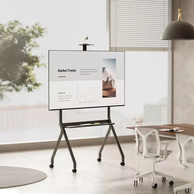 TV-Ständer MACLEAN MC-114 B tragbarer Bodenständer für 55–100 Zoll Bildschirme, max. Belastung 120 kg, VESA 200x200–900x600, Höhe 115–152 cm, schwarz, Regal