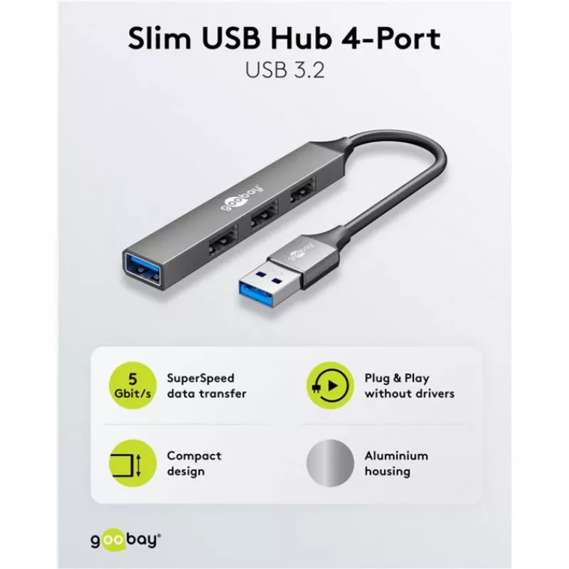 Goobay USB Hub 74456 Type-A 5000 Mbit/s Hellgrau