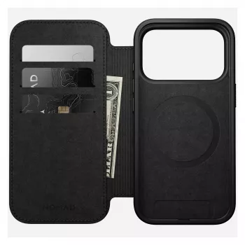 Leder-Folio-Handyhülle Nomad Modern Leather Folio für iPhone 17 Pro – braun, passend für 6,3 Zoll (16 cm), 4 Kartenfächer