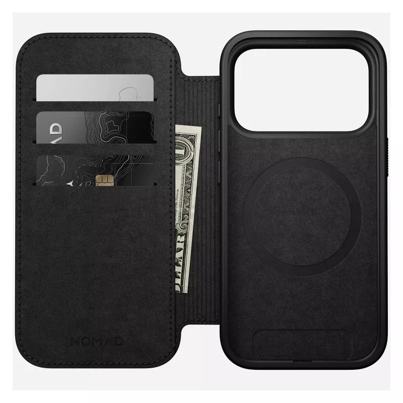 Leder-Folio-Handyhülle Nomad Modern Leather Folio für iPhone 17 Pro – braun, passend für 6,3 Zoll (16 cm), 4 Kartenfächer