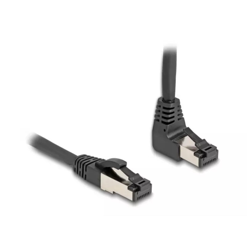 Netzwerkkabel DeLOCK RJ45 Cat.8.1 90° nach unten abgewinkelt / gerade 2 m schwarz
