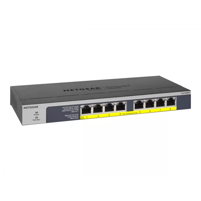 NETGEAR GS108PP Unmanaged Gigabit Ethernet (10/100/1000) Power over Ethernet (PoE) Schwarz