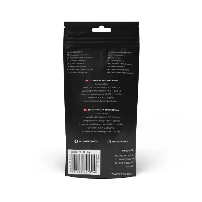Wärmeleitpaste SAVIO TG-03 13,5 W/m·K, 2 g — Wärmeleitpaste