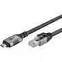 Ethernet-Kabel USB-C 3.2 Gen2 Stecker > RJ-45 Stecker, LAN-Adapter schwarz/Silber, 1,5 Meter, geflochtene Textilummantelung