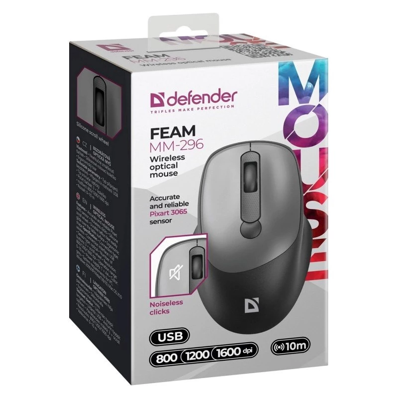 Kabellose Maus Defender Silent Click Feam Grau 52298