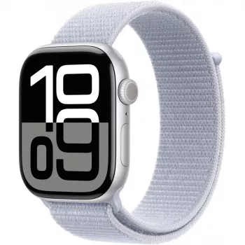 APPLE Watch Series 10 GPS 46 mm Silbernes Aluminiumgehäuse mit Blue Cloud Sport Loop