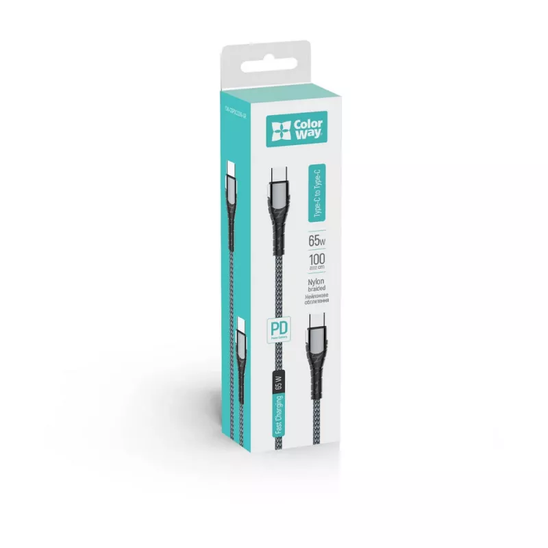 USB-Typ-C-Ladekabel ColorWay CW-CBPDCC040-GR, 65W PD, 1 m, grün