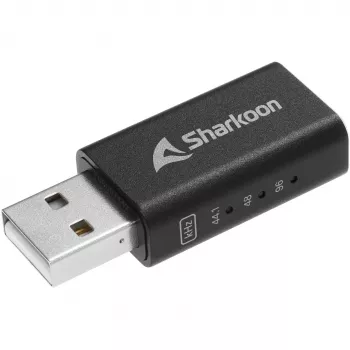 Interner USB-Typ-A-auf-3,5-mm-DAC-Adapter Sharkoon DAC Pro S — 2 V Ausgang, schwarz, kompakt (42 × 17,3 × 9,7 mm)